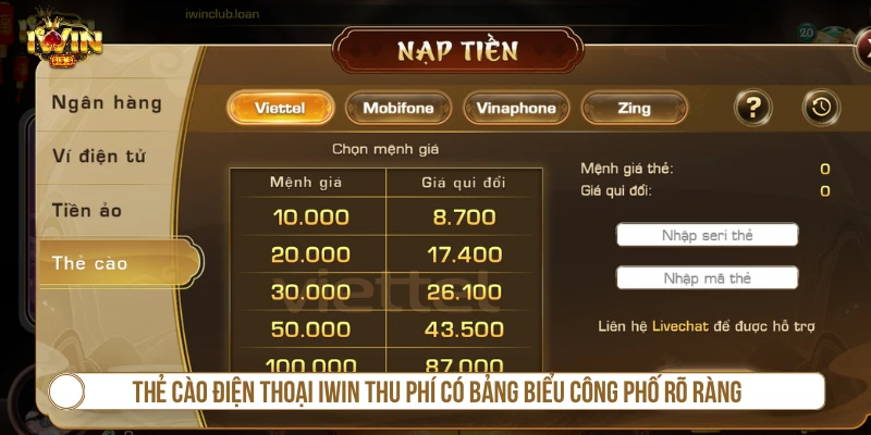 Lưu ý khi nạp tiền IWIN bằng thẻ cào điện thoại