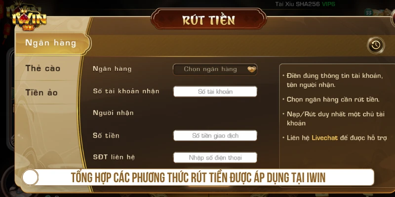Các phương thức rút tiền IWIN