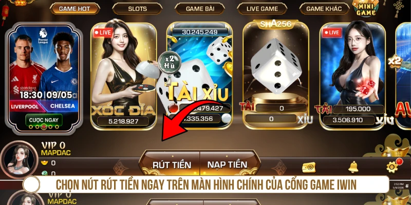 Thao tác rút tiền trên hệ thống
